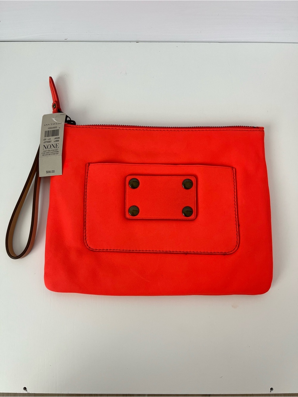 NWT Vintage Ann Taylor Caliente Coral Leather Wristlet Clutch